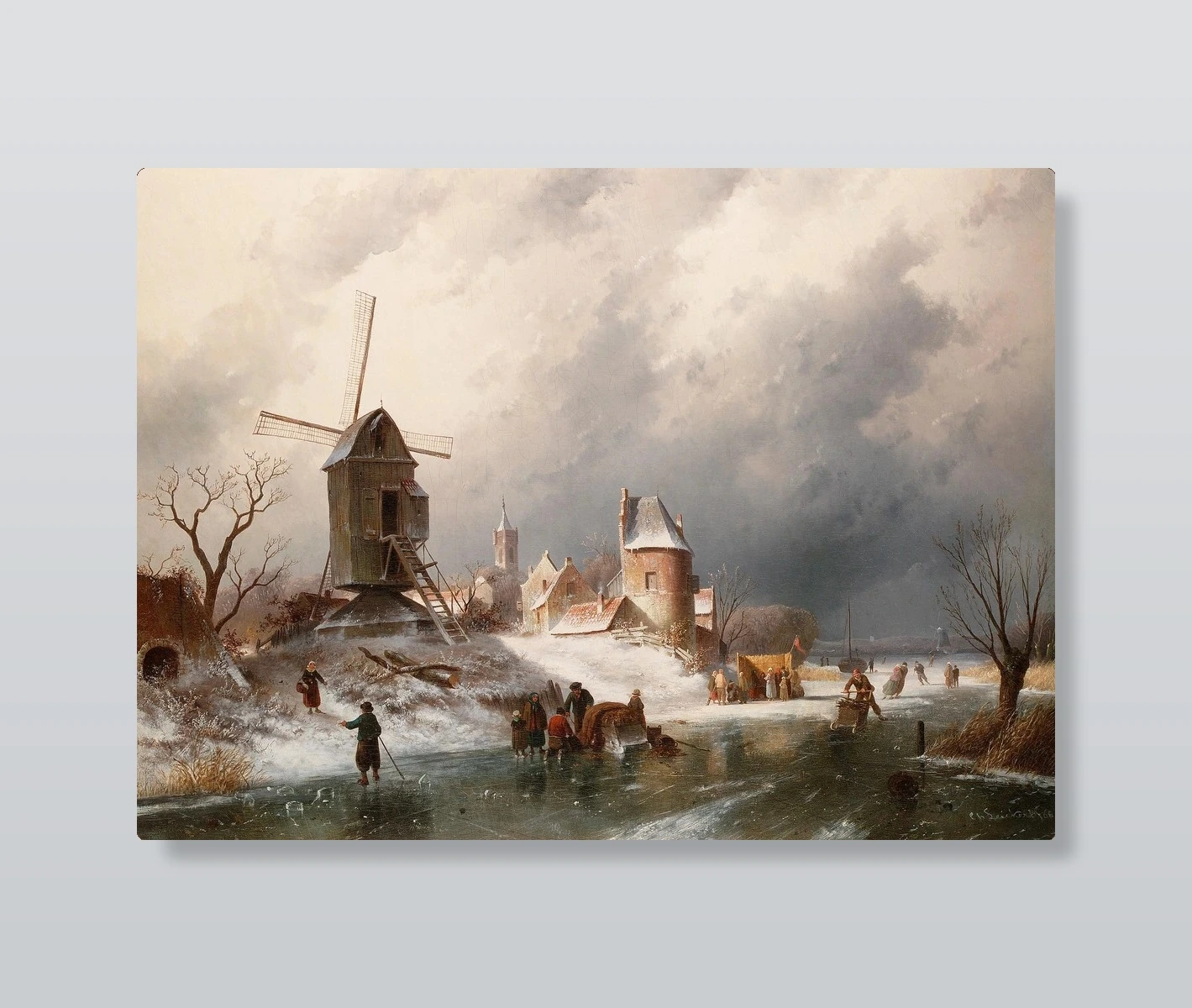 Windmill in a Snowy Landscape with Ice Skaters(Windmill in a Snowy Landscape with Ice Skaters)