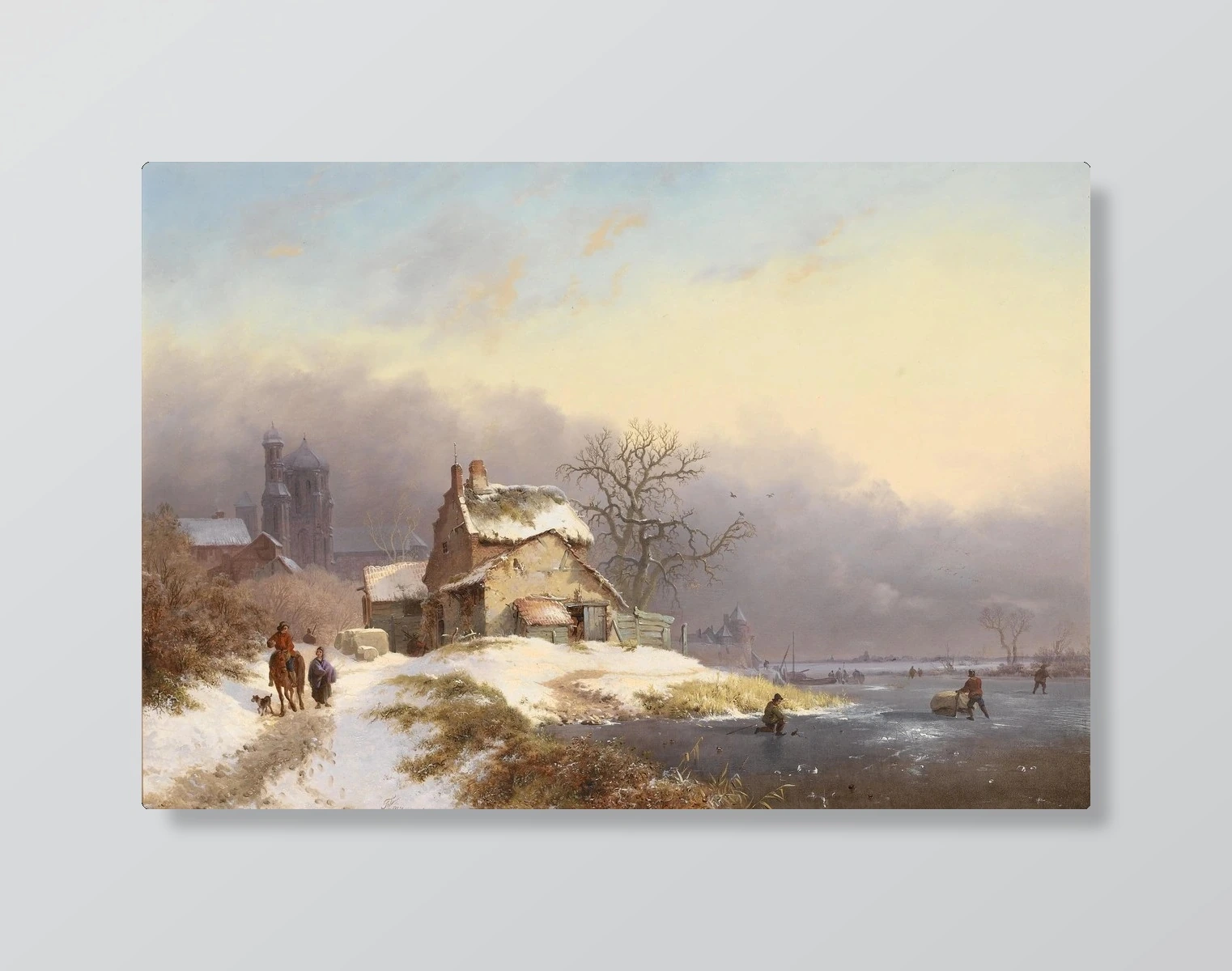 Winter Landscape with Village and Frozen River(雪景乡村冬日风光)