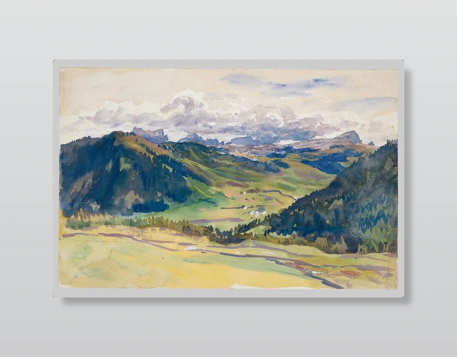Alpine Valley Landscape Watercolor(Alpine Valley Landscape Watercolor)