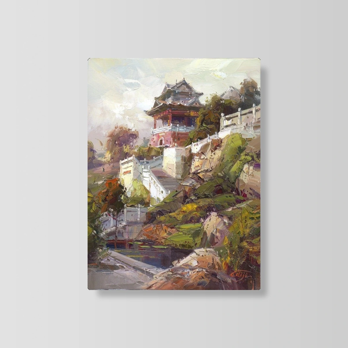Mountain Temple Landscape Oil Painting(Mountain Temple Landscape Oil Painting)