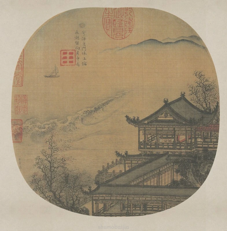 月夜看潮图